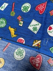 Vtg 4-H Club FABRIC Clover Quilt Home Farm Handkerchief Blue 4.75 Yds Springs