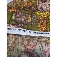 RARE Vintage Retro Olive Green Colonial Victorian Drapery Weight Fabric 2.75+ yd