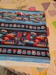 Oeko-Tex Standard 100 Style #Rt. 66 Stripe- 14717, 4.75 Yds, 50’s cars, motels