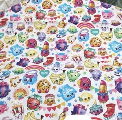 Per Half Metre Multicoloured on White Shopkins Printed Cotton Fabric