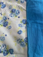 Fabric Traditions 2002 Blue Rose Print Cotton piece w/ matching blue solid piece