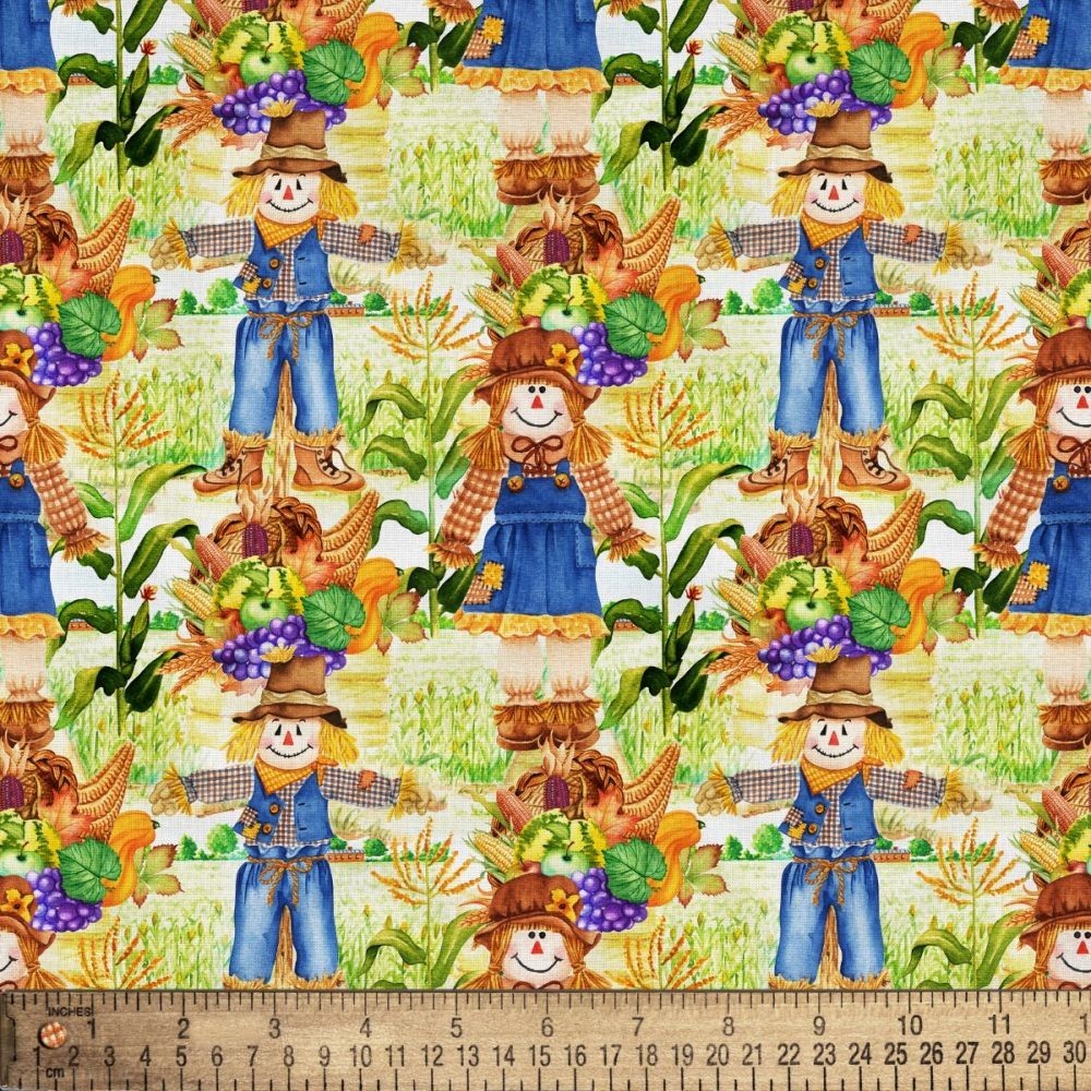 David Textiles Fall Scarecrow Fabric – 1 Yard Cut (36″x44″) 100% Cotton