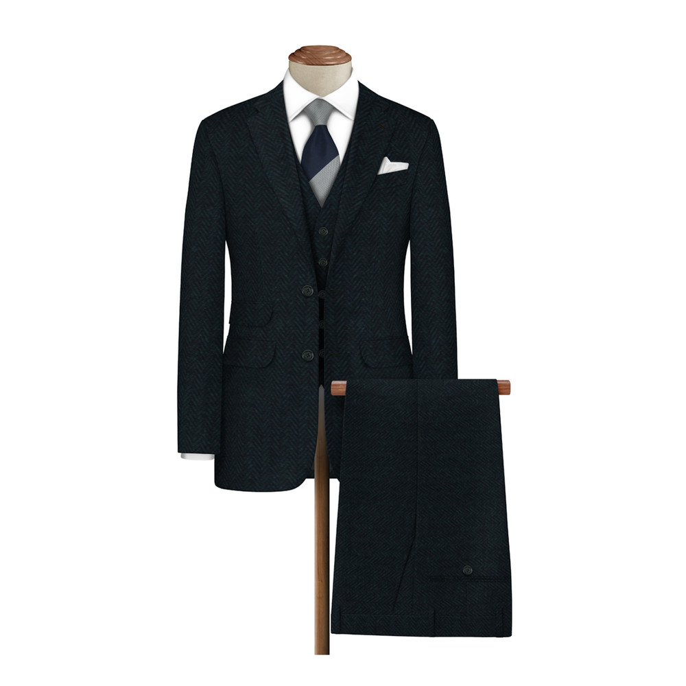 Bottle Green Herringbone Tweed Blazer Fabric 70% Wool Suiting Cloth by Meter