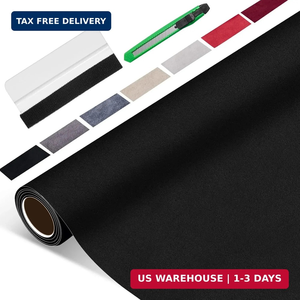 Suede Wrap for Car Interior 16″ x 59″ – Black Self Adhesive Suede Fabric, Easy P