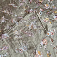Purple Green Embroidered Silk Brocade with Birds and Flowers 54″ (137.16 cm)