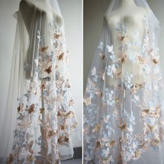 3D Embroidery Butterfly Floral Lace Mesh Fabric for Wedding Dress Craft By Yard