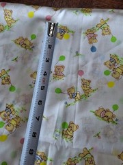 Vtg. Cotton Fabric Boy Girl Bear Balloon Grass -White Nursery, 2 yds x 44