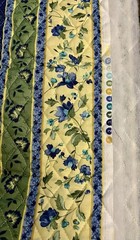 VTG French Country Stripe Yellow Blue Pre-Quilted Single Sided 44″X 27½”