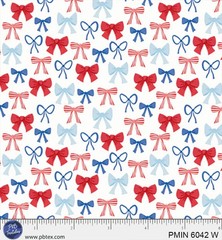 Patriotic Minis Patriotic Bows 6042 White 4th Fabric By half yd cont cuts