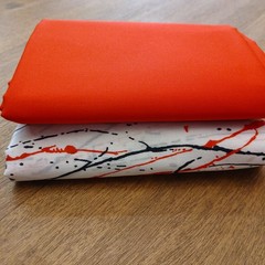 Vintage Coordinating Cotton Fabrics Red Solid & Red White Black Print 3 Yards