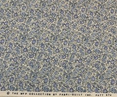 Vtg Floral Calico Fabric By Fabri-Quilt Blue Green White Cottagecore BTHY