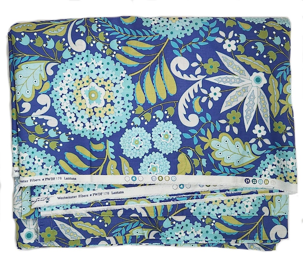 Cotton Fabric By the Yard, Blue Floral Westminster Fibers Dena Little Azalea