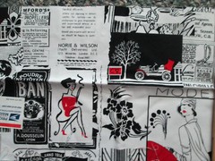 VINTAGE FRENCH AD NEWSPAPER POPPY BLACK RED COTTON FABRIC FQ OOP