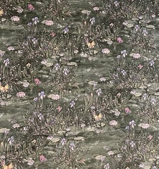 Cotton Fabric – Pond Scene Lotus Floral Butterfly Dragonfly Leaf Green 48”x44”