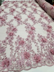 Mauve Lace 3d Floral Design Embroidered Mesh 3d Lace Fabric By The Yard Pearls