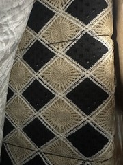 Machine Crochet Black & Cream African StyleFabric 48”Wide Boho. 2 Yards