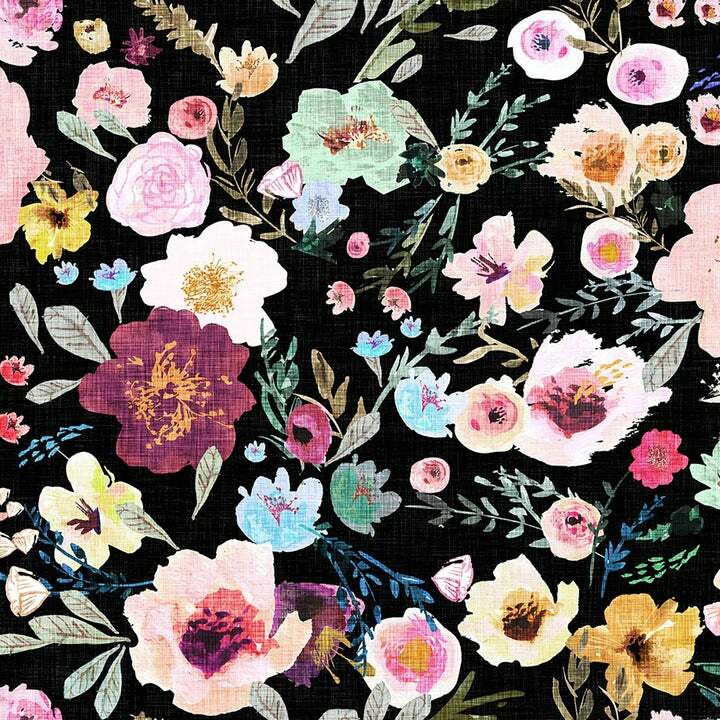 NEW EARTH Floral Dark Black Digital Cotton Fabric By the 1/2 Yd Y3347-115