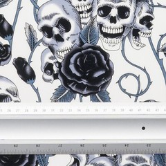 Skulls Black Roses 100% Cotton Fabric Rose & Hubble Gothic Day of Dead Skeleton