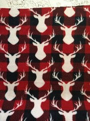 2 REMNANTS Deer Head Red Black Buffalo Plaid Anti-Pill FLEECE FABRIC 22″ & 30″ L