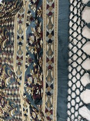 Exquisite Floral & Paisley Border Silk Sari Sage Green 5.5 In Length 44″ Wide