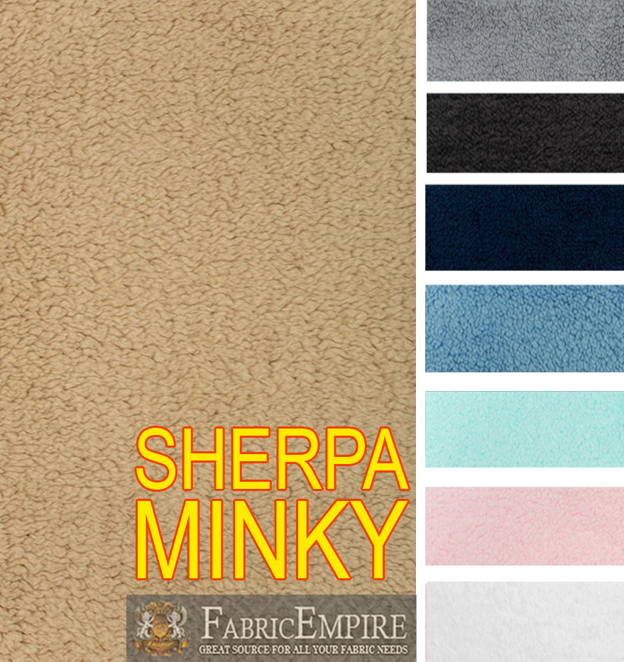 Minky Sherpa Faux Fur Fabric 60″ Wide Sold By the Yard in 9 Colors Available