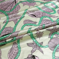 By Yard Conch Pattern Satin Fabric Lining Dolls Diy Handmade Scarf Material