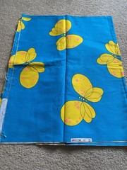 Vtg Ameritex Bright BLUE Yellow BUTTERFLY Fabric 2 Yards Large Print Cotton MCM