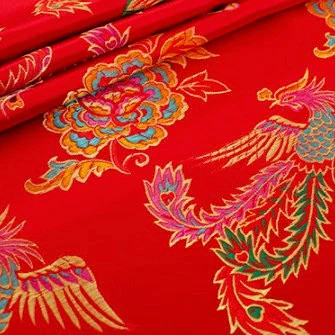 Aiko RED Dragon Floral Brocade Chinese Satin Fabric for Cheongsam/Qipao, Appare