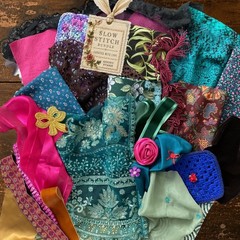 Vintage Midnight Garden Slow Stitch Bundle, Textile Collage Supplies