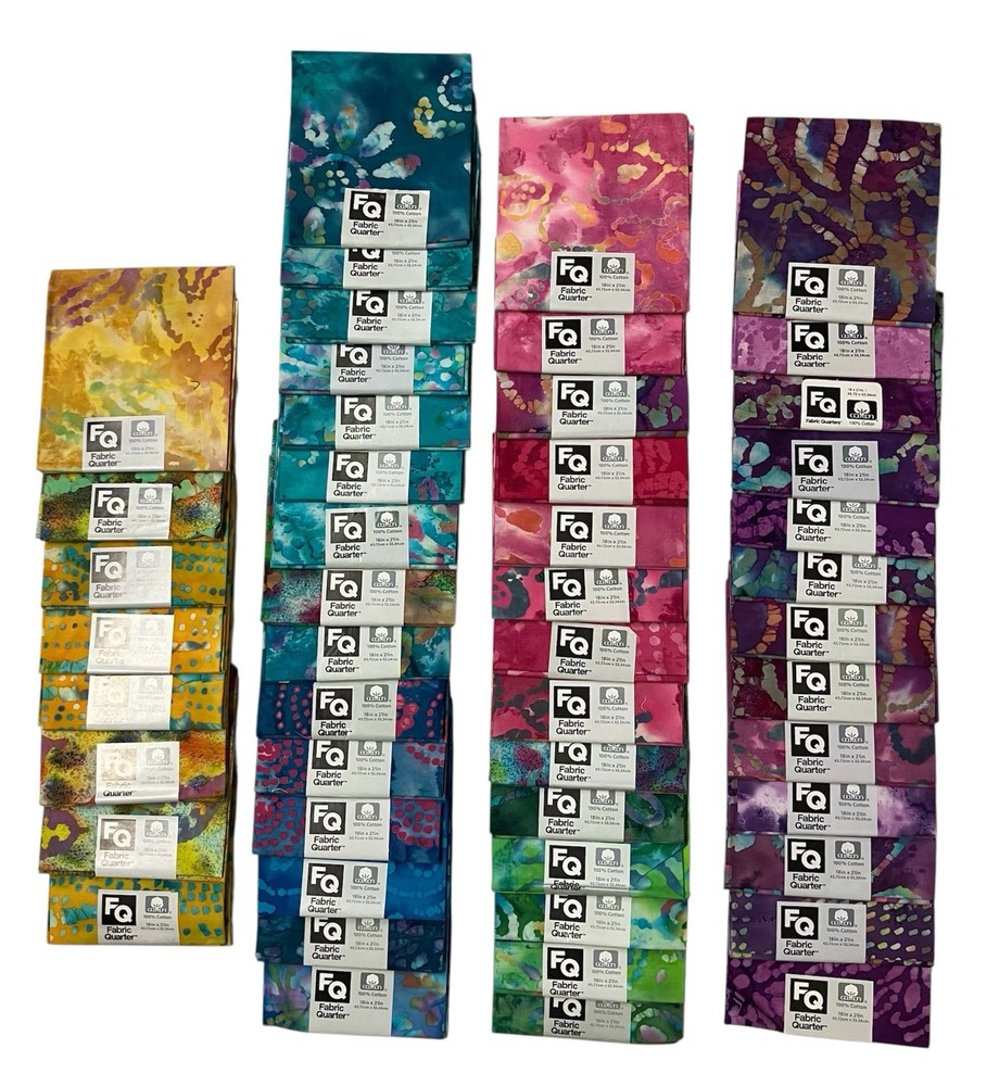 50 Batik Fat Quarter FQ Lot Joann Fabric Cotton Yellow Blue Pink Green Purple