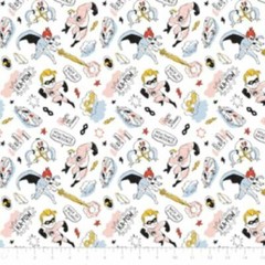 DISNEY PIXAR THE INCREDIBLES CHARACTERS SUPER HEROES WHITE 100% Cotton SOLD BTHY