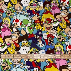 Mario Packed Characters Cotton Fabric Sewing quilting By The Wide Yard