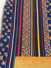 Vintage cotton twill fabric /tiny floral stripe on navy blue 2 yards x 44″
