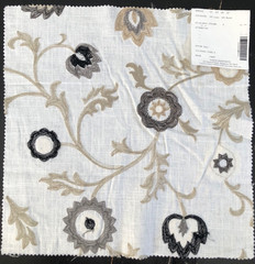 CLARKE & CLARKE Kashmir in Natural 16 3/4″ Crewel Floral Fabric Sample