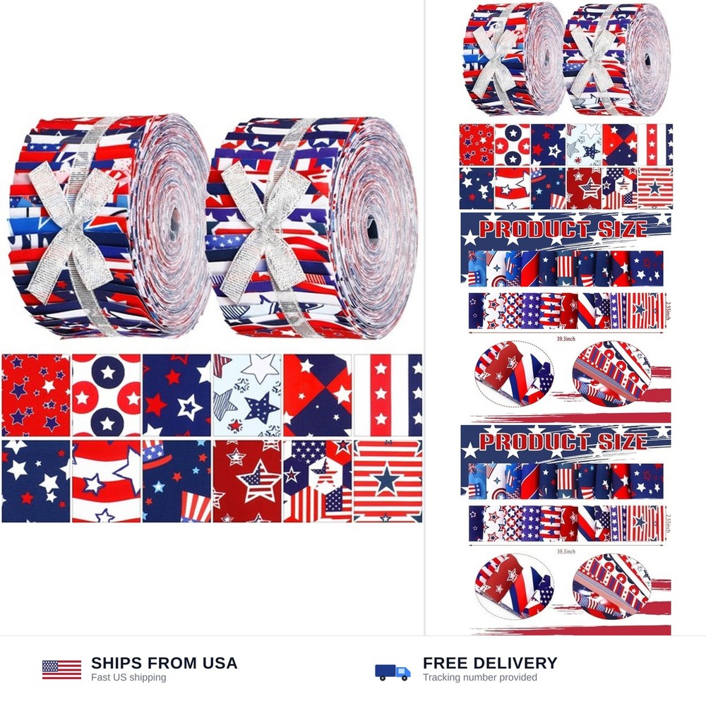 Hosuly 40 Pcs Patriotic Fabric Red White and Blue Jelly Fabric 4th of July Am…
