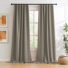 KEQIAOSUOCAI Taupe Blackout Linen Curtain Panels Back Tab, Privacy Protect Fu…