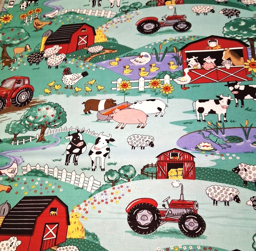 COUNTRY FARM SCENE – ANIMALS – BTY – COTTON QUILTING BACKING FABRIC NOVELTY