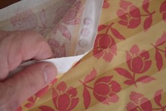 By 1/2 Yd, Deep Pink Floral on Yellow & Gold Striped, Andover/Nanneman B114