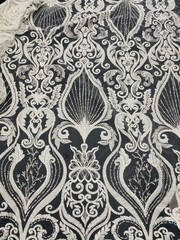 White Beaded Lace Fabric on Mesh – Luxury Sequin Embroidered Fabric