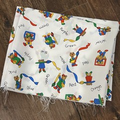 Vintage 80s 90s Primary Colors Bears Paint Green Red Yellow Fabric Scrap Cotton