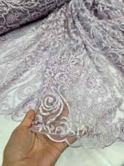 Lavender Beaded Lace Fabric with Victorian Damask Embroidery – Sold by the Yard