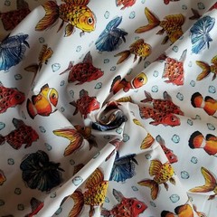 Goldfish, Clownfish, & Betta Fish on Cotton Lawn Shirting, Soft, Light, So Cute!
