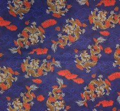 Blue DRAGON DRAGONS Fabric Red Metallic HOFFMAN INTL Cotton OVER 1.25 YARDS
