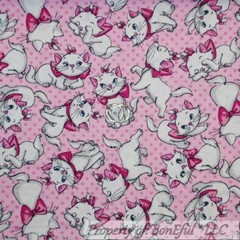 BonEful FABRIC FQ Cotton Quilt Pink White Aristocat Disney Kitten Cat Paris Dot