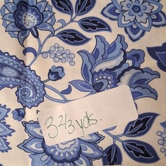 Timeless Treasures Cotton Fabric Blue White Jacobean 3 3/4 Yds Charlotte-C 9755