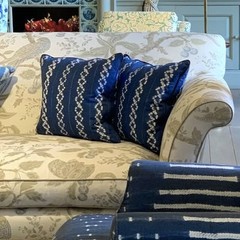 BENNISON FABRICS Cherry Tree Blue on Oyster Fine Fabric 6 Yards