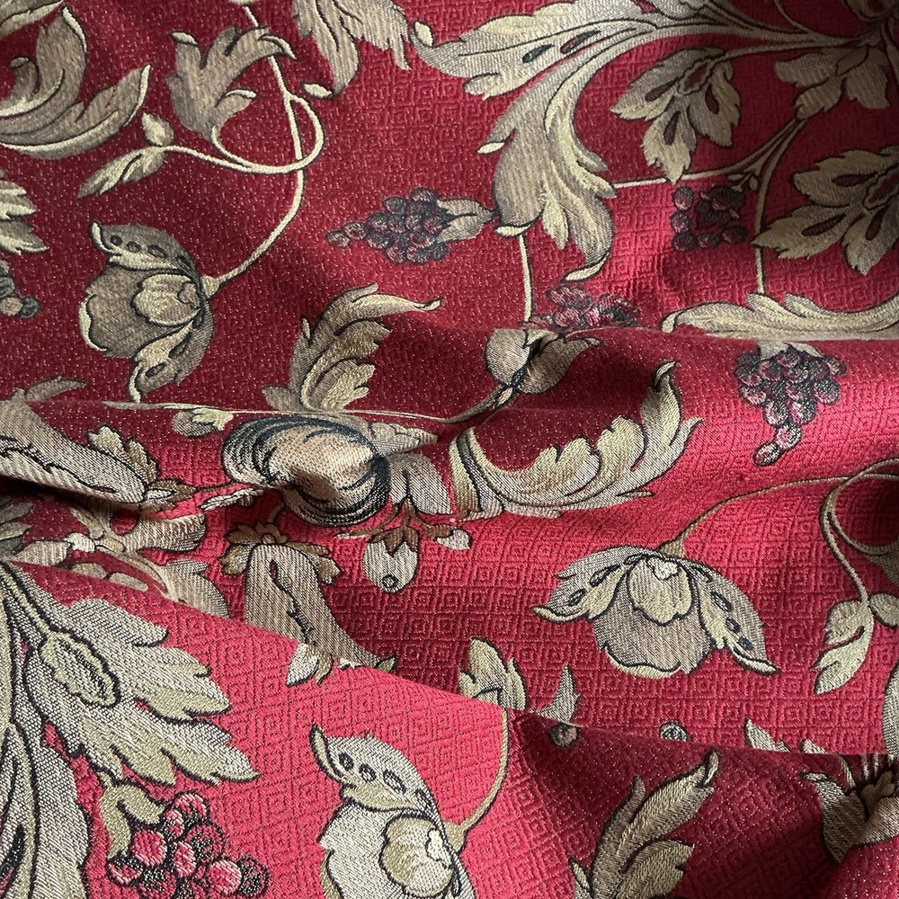 Vintage Tapestry Jacquard Fabric Floral Red Gold 110 Inch Double Wide 2.5 Yds