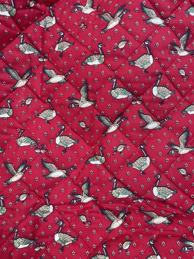 Vintage 80s CRANSTON VIP Cotton Fabric Red Quilted MALLARD DUCK Print Piece