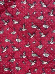 Vintage 80s CRANSTON VIP Cotton Fabric Red Quilted MALLARD DUCK Print Piece