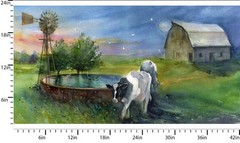 24″ Fabric Panel | 3 Wishes Country Living Night on the Farm Cow Barn Scene
